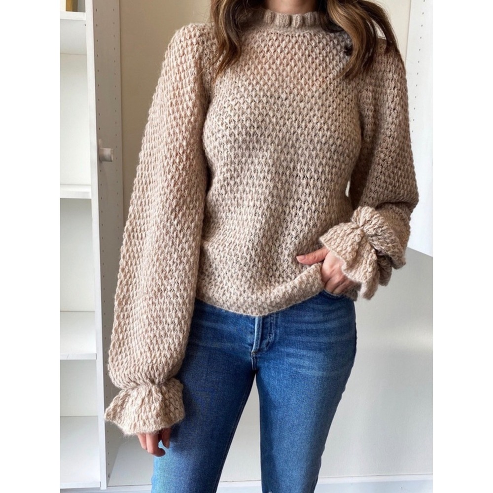 ULLA JOHNSON Laila Pullover Knit Sweater Size P (XS) Brown NEW Alpaca Ruffle